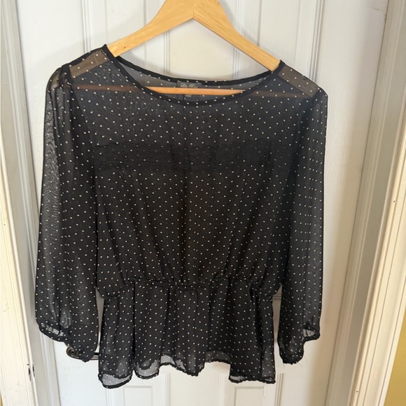 Lily Rose Tops - Lily Rose Black Sheer Polka Dot Blouse